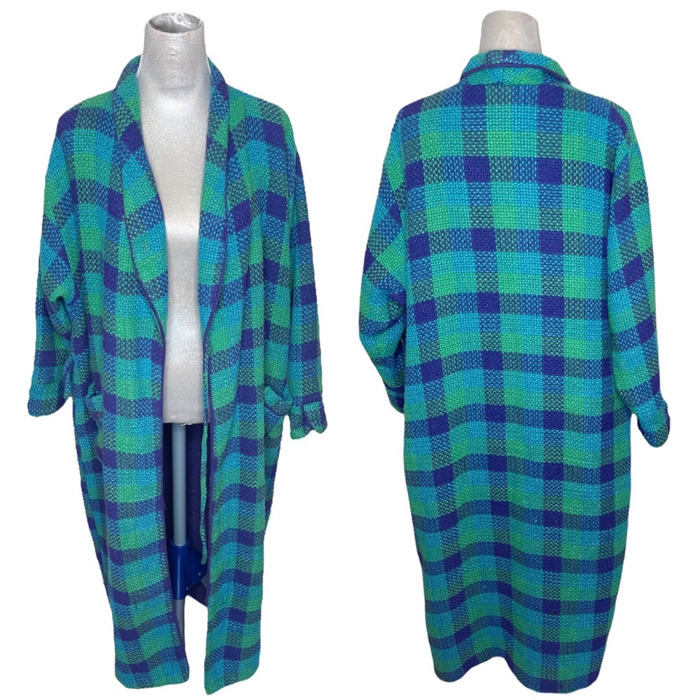 Victoria’s Secret Vintage Gold Label Green Purple Plaid Wool Blend Robe O/S